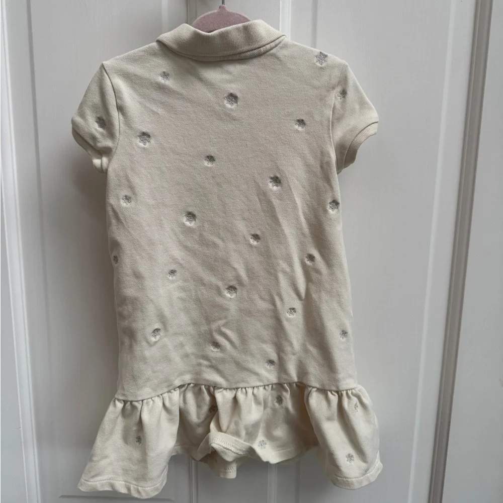 Ralph Lauren 3T Cream Snowflake Short Sleeve Polo Collared Dress